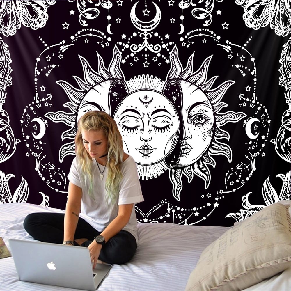 Hot Sale Black White Color Sun Moon Goddess Printed Tapestry Background Decorative Tapestry Various Sizes