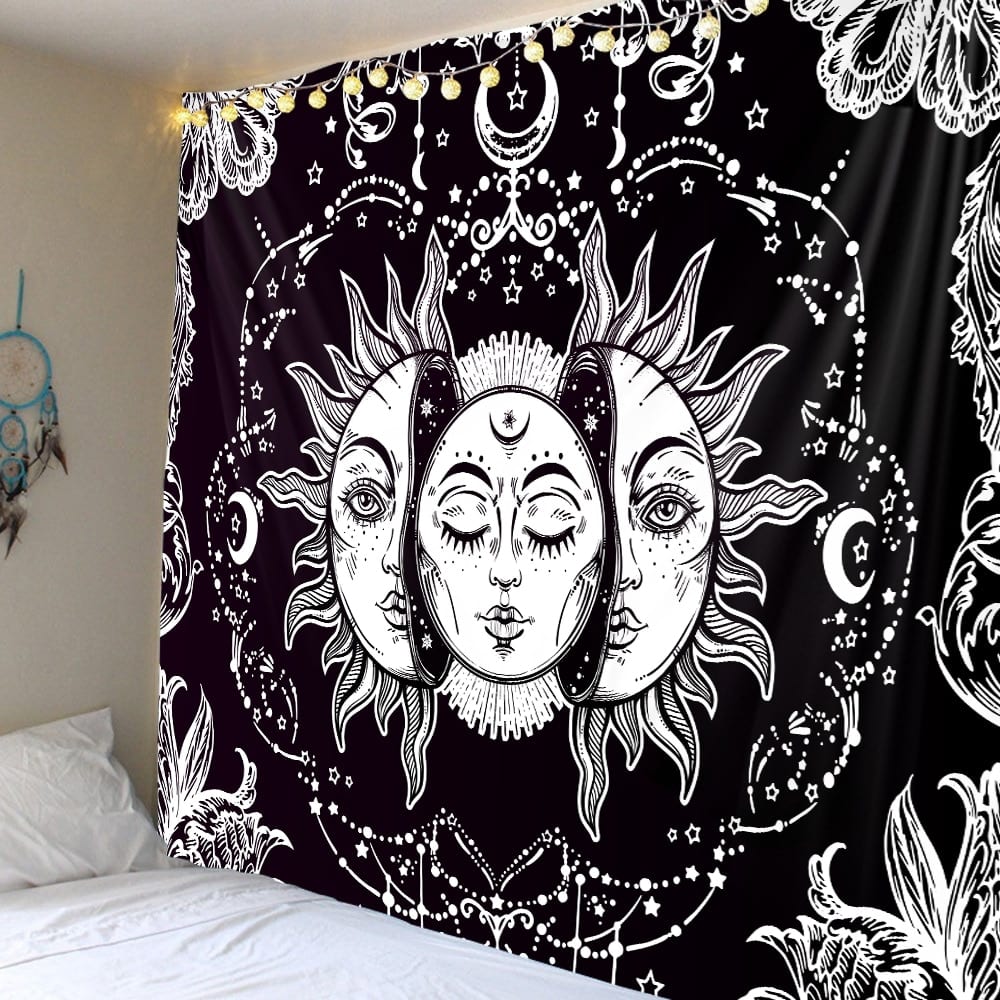 Hot Sale Black White Color Sun Moon Goddess Printed Tapestry Background Decorative Tapestry Various Sizes