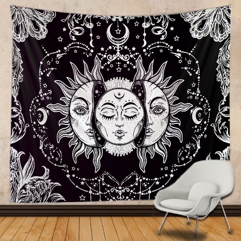 Hot Sale Black White Color Sun Moon Goddess Printed Tapestry Background Decorative Tapestry Various Sizes