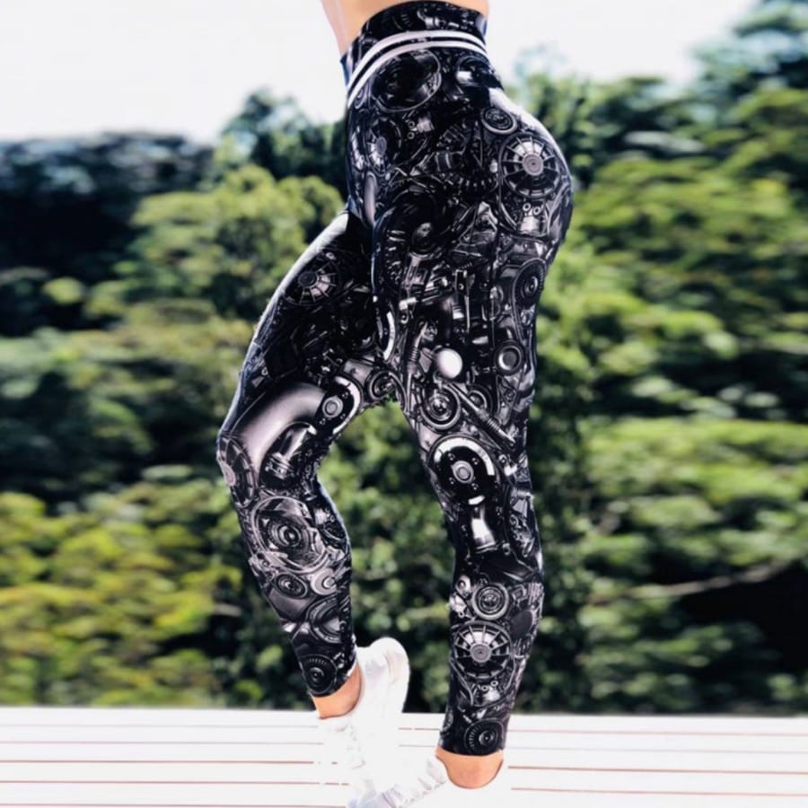 NADANBAO Women  Machine Print Leggings Women Slim Fitness High Waist Elastic Workout Leggings for Gym Sportwear Running Pants