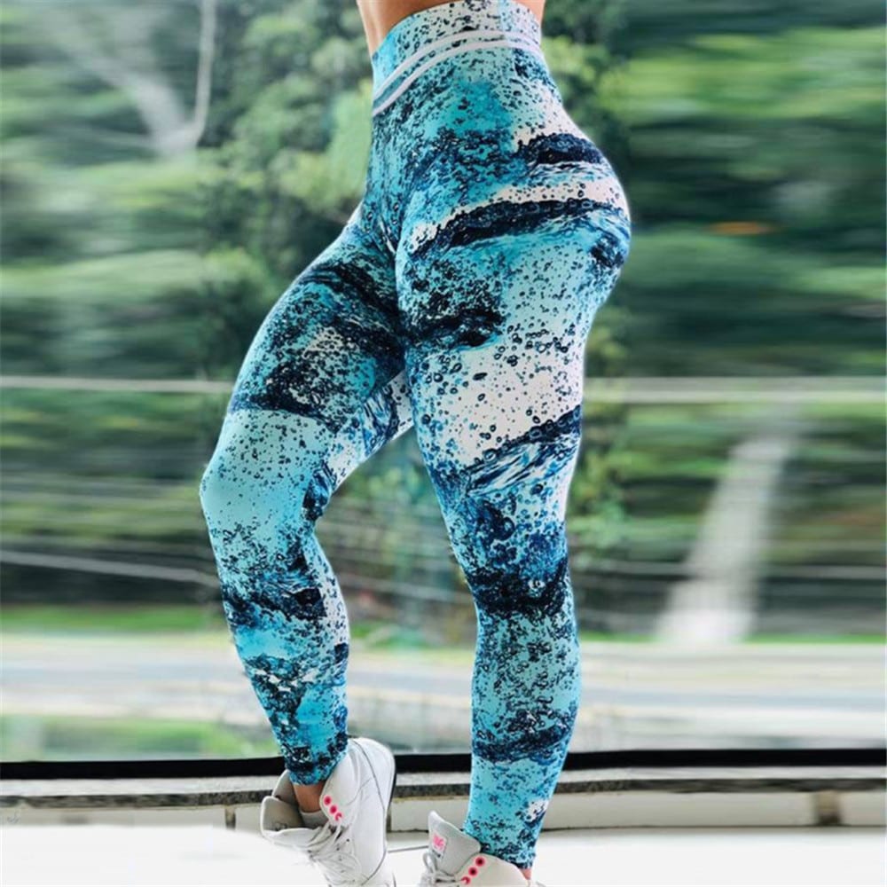 NADANBAO New Arrival Sporting Legging Women High Waist Fitness Leggings Blue Wave Print Workout Leggin For Girl Plus Size Pants
