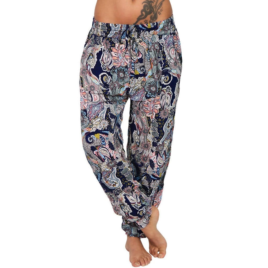 Summer Pants Women Casual Plus Size 5XL Strap Digital Print Elastic Waist Drawstring Loose Long брюки Fashion 8 Colors Trousers