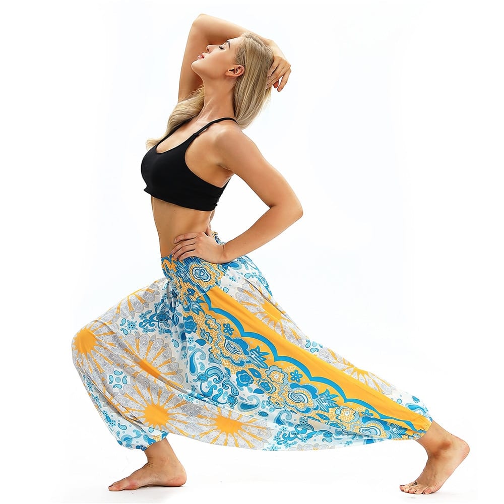 Ladies Women Beach Pants Trousers Boho Gypsy Hippie Sarouel Wide Leg Harem Peacock Feather Print Elastic Loose Pants Trousers Ladies Women Beach Pants Trousers Boho Gypsy Hippie Sarouel Wide Leg Harem Peacock Feather Print Elastic Loose Pants Trousers