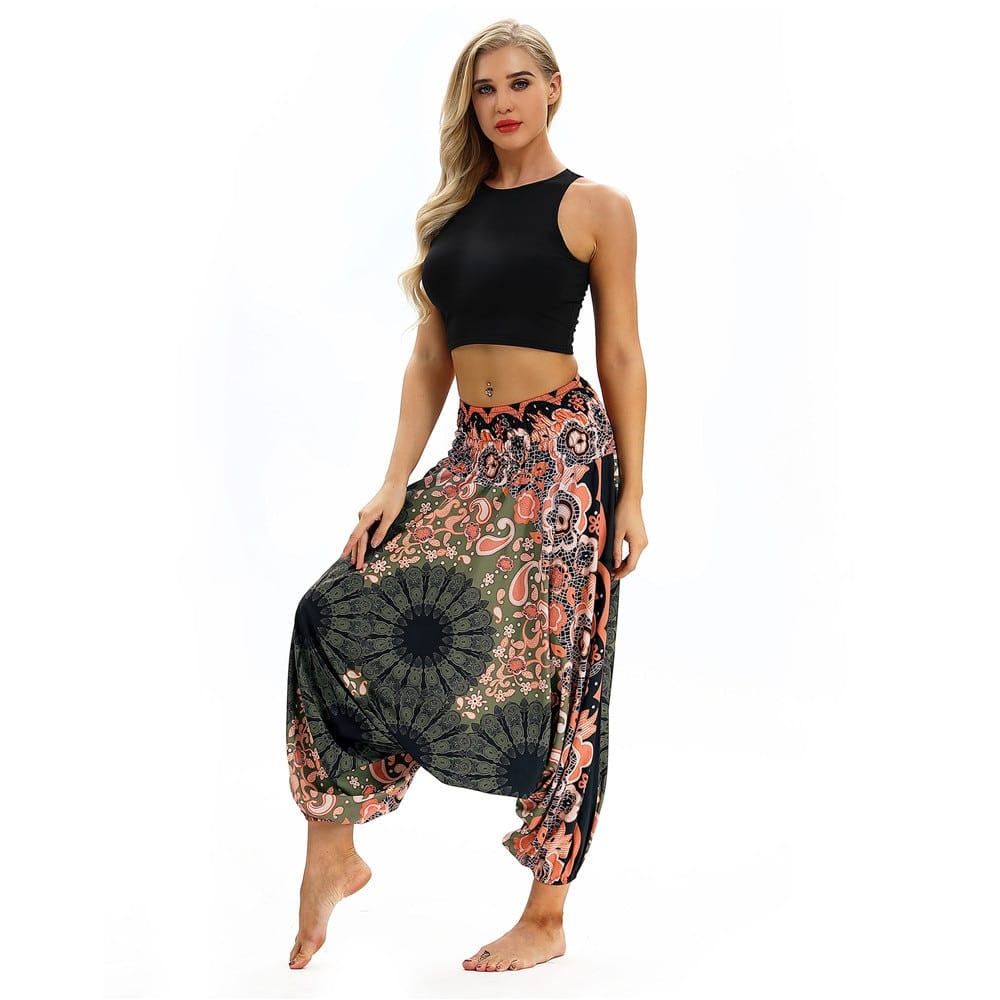 Ladies Women Beach Pants Trousers Boho Gypsy Hippie Sarouel Wide Leg Harem Peacock Feather Print Elastic Loose Pants Trousers Ladies Women Beach Pants Trousers Boho Gypsy Hippie Sarouel Wide Leg Harem Peacock Feather Print Elastic Loose Pants Trousers