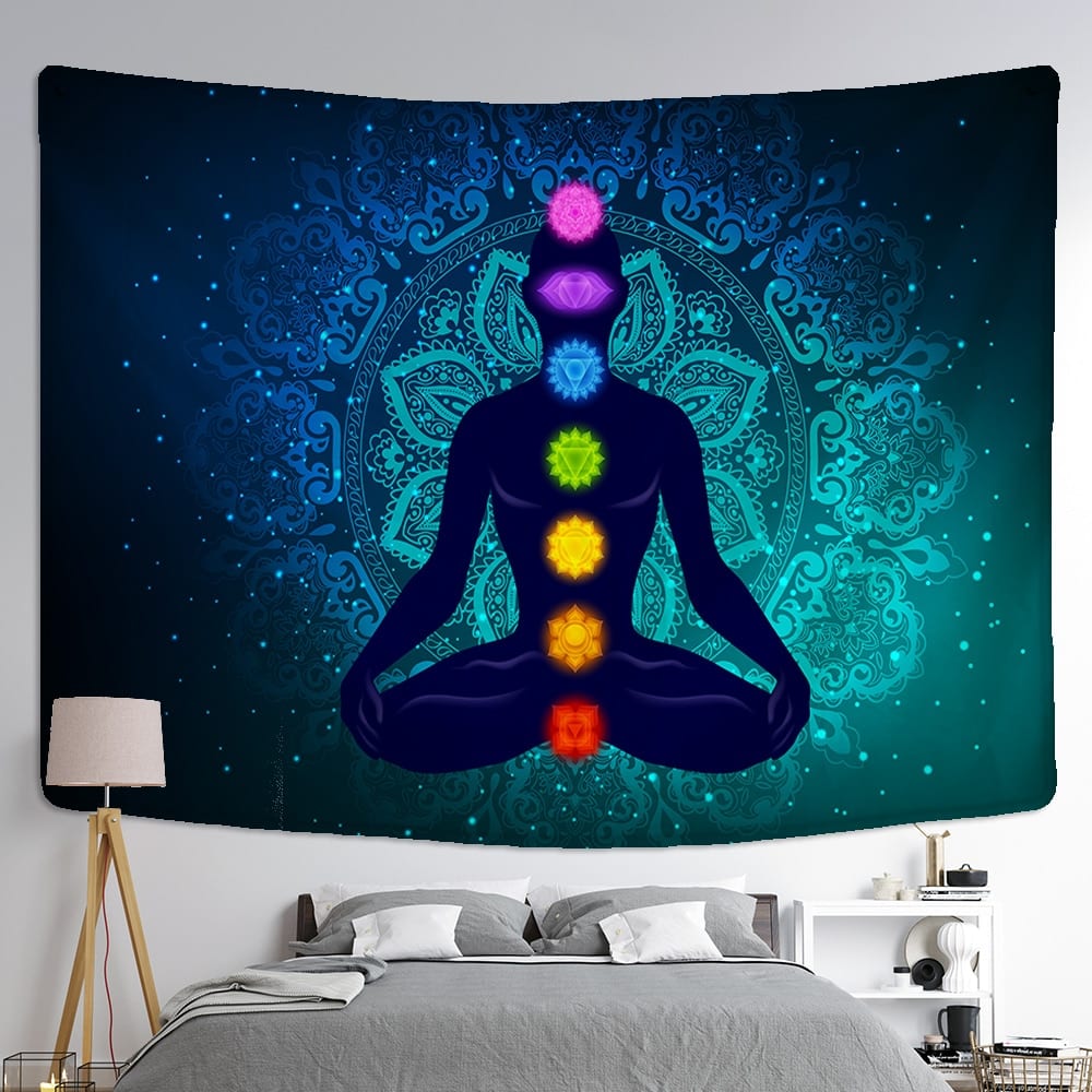 Indian Buddha Statue Meditation 7 Chakra Tapestry Wall Hanging Mandala Tapestries Wall Cloth Psychedelic Yoga Carpet Boho Decor