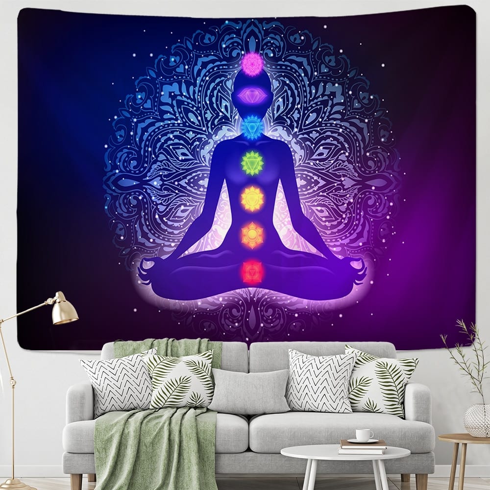 Indian Buddha Statue Meditation 7 Chakra Tapestry Wall Hanging Mandala Tapestries Wall Cloth Psychedelic Yoga Carpet Boho Decor