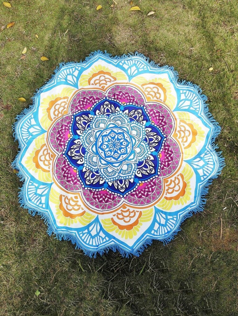 Yoga Mat Chakra Beach Towel Tassel Toalla Mandala Tapestry Sunblock Round Cover-Up Bath Towel Lotus Bohemian  150cm