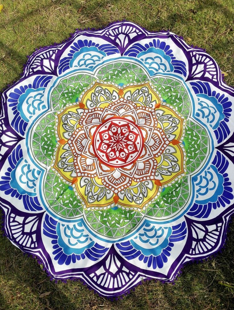 Yoga Mat Chakra Beach Towel Tassel Toalla Mandala Tapestry Sunblock Round Cover-Up Bath Towel Lotus Bohemian  150cm