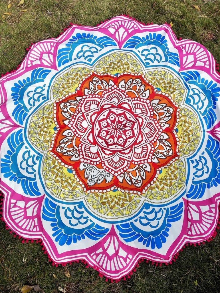 Yoga Mat Chakra Beach Towel Tassel Toalla Mandala Tapestry Sunblock Round Cover-Up Bath Towel Lotus Bohemian  150cm