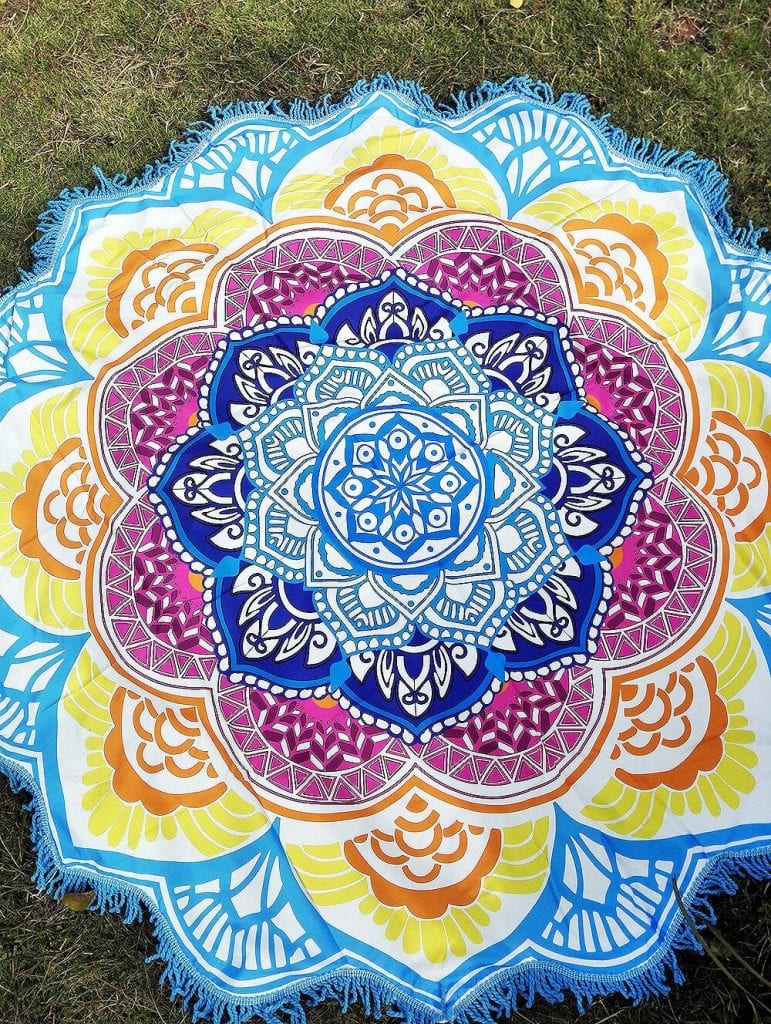 Yoga Mat Chakra Beach Towel Tassel Toalla Mandala Tapestry Sunblock Round Cover-Up Bath Towel Lotus Bohemian  150cm