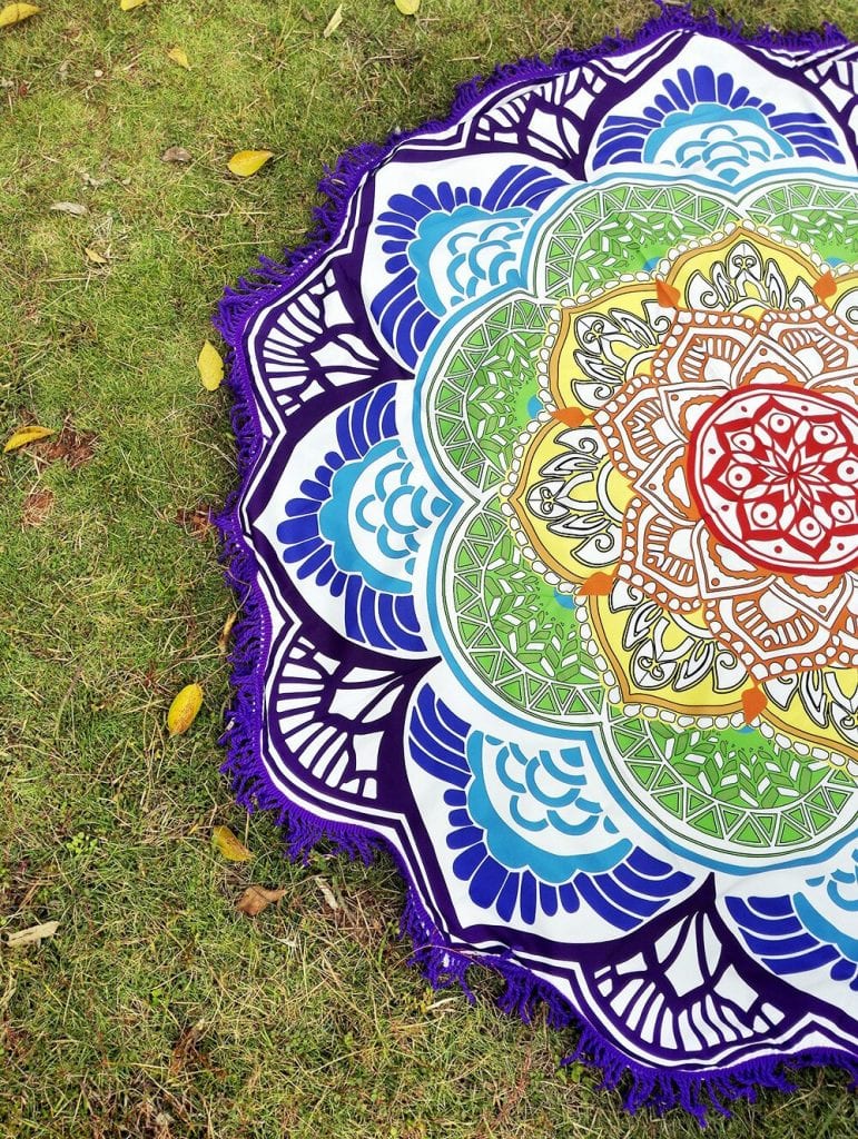 Yoga Mat Chakra Beach Towel Tassel Toalla Mandala Tapestry Sunblock Round Cover-Up Bath Towel Lotus Bohemian  150cm