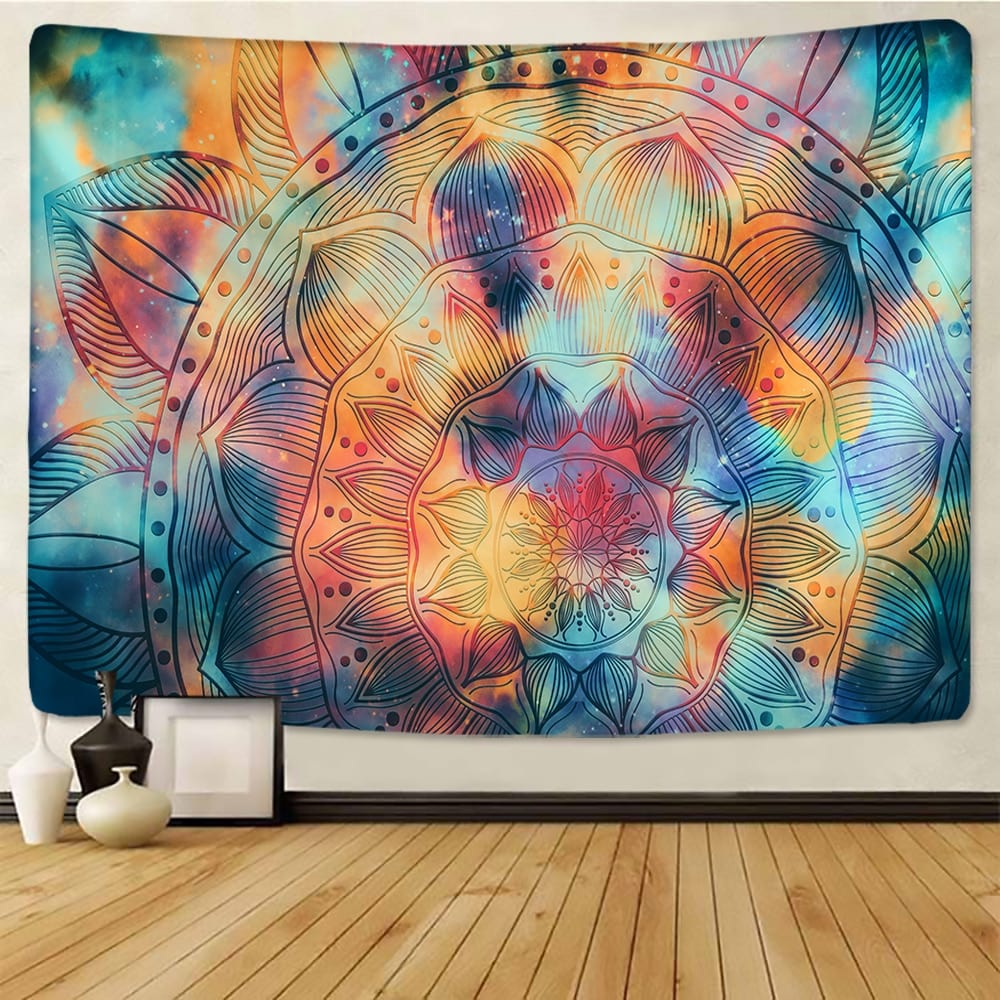Lotus Dazzle Colour  Tapestry Modern Psychedlic Mandala Tapestry Hippie Room Wall Rectangle Hanging Blanket Art Home Decor
