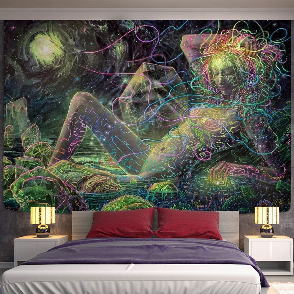 Magic Lines Medusa Tapestry Creative line painting Witchcraft Psychedelic Abstract Naked Girl Hippe Home Decor