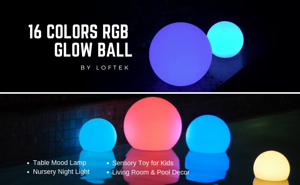 LED Waterproof Light Ball RGB Dimmable Globe Mood Lamp with Remote Control 16 Colors Changing Floating Pool Lights, rechargeable