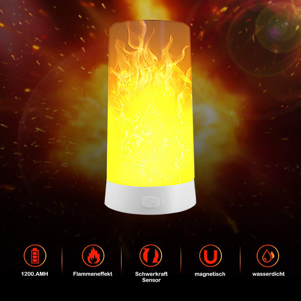 LED Flame Effect Light,   Flame Remote Table Lamp，USB Rechargeable Flickering Flame Lantern，4 Modes Waterproof