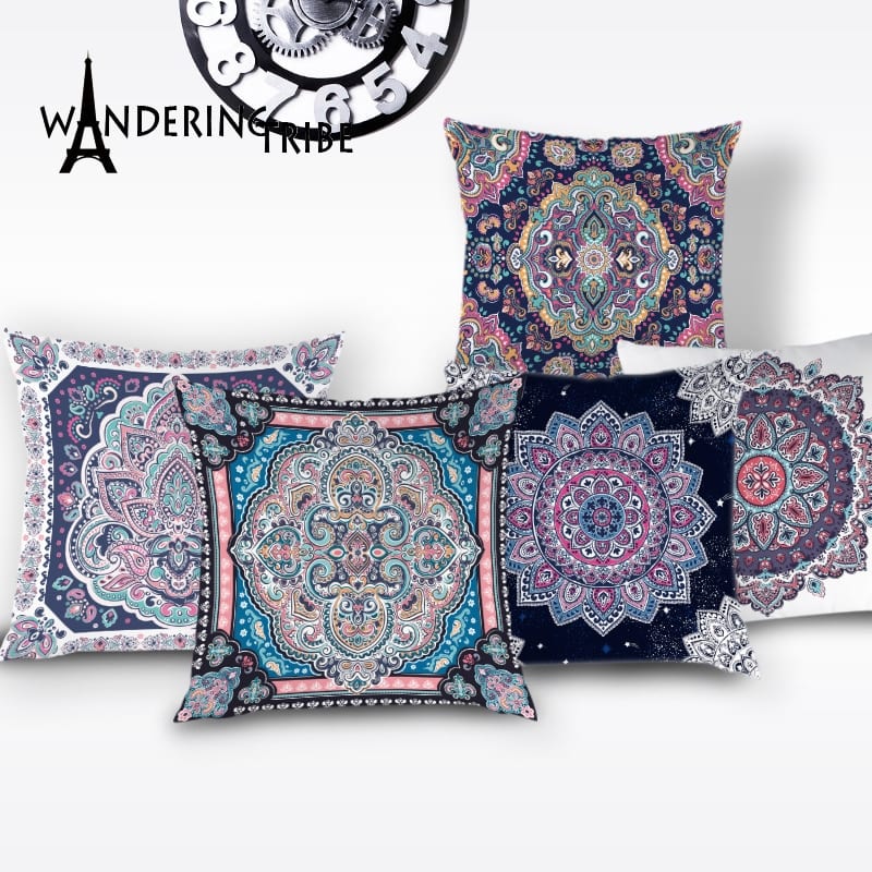 Kispárna huzat mandalás, mintás, Vintage Bohemian Throw Pillow Case Mandala Cushion Covers  Farmhouse Flax Home Decorative Cases Shabby Chic Decor Pillow Cover