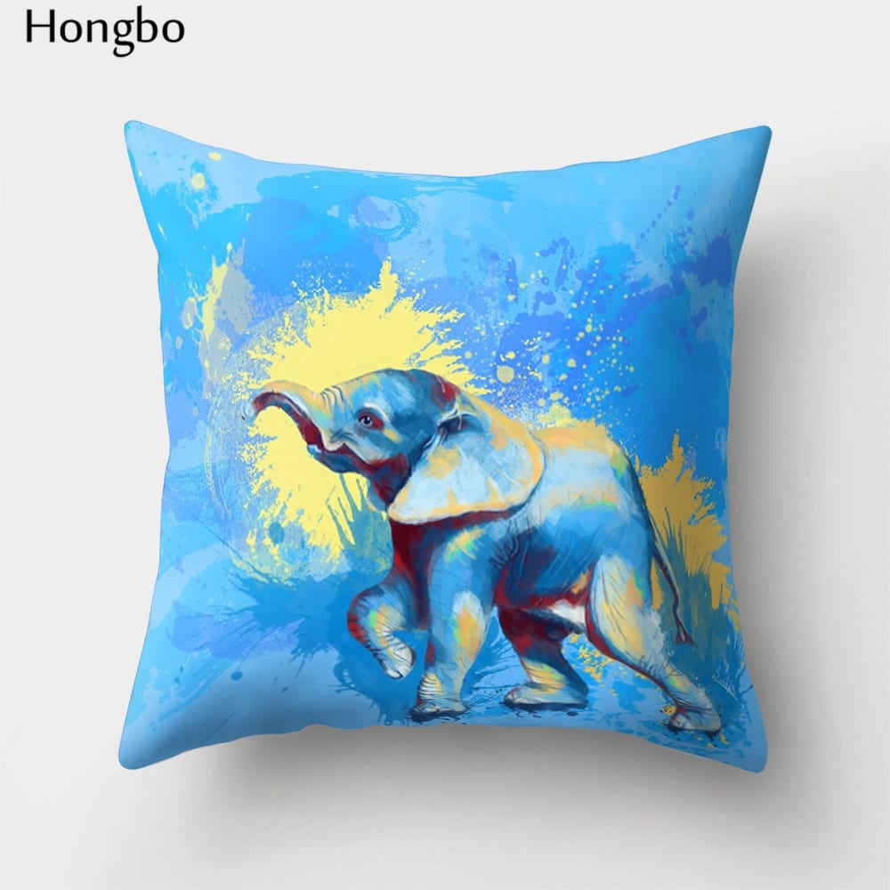 Kispárna huzat elefántos, mintás,  Hongbo 1 Pcs Colorful Elephant  Throw Pillow Cushion Cover Car Home Sofa Decorative Pillowcase Christmas Decorations