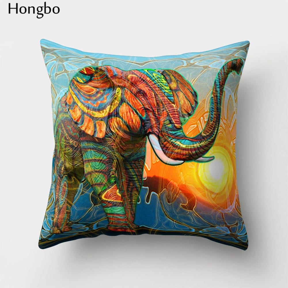 Kispárna huzat elefántos, mintás,  Hongbo 1 Pcs Colorful Elephant  Throw Pillow Cushion Cover Car Home Sofa Decorative Pillowcase Christmas Decorations