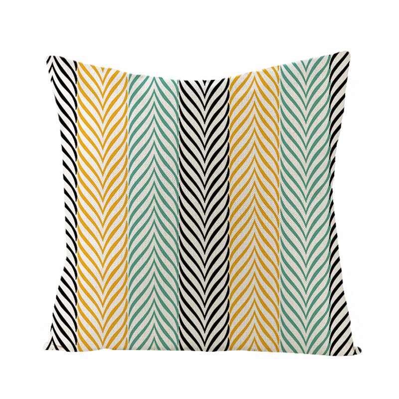 Mintás kispárna huzat Fuwatacchi Pure Linen Cushion Cover Green Yellow Geometric pattern Pillow Covers for Home Chair Sofa Decorative Pillowcase 45x45