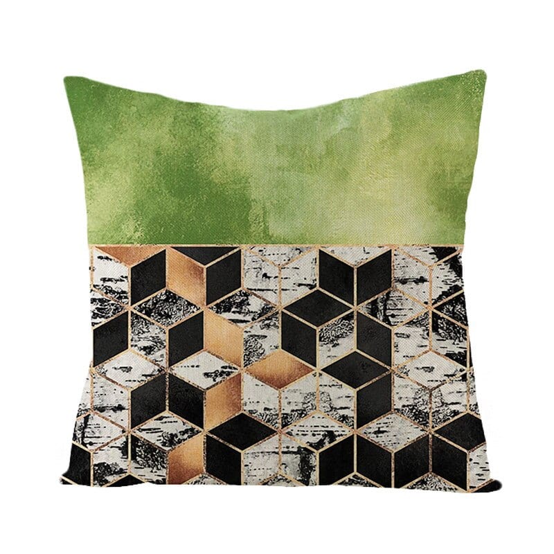 Mintás kispárna huzat Fuwatacchi Pure Linen Cushion Cover Green Yellow Geometric pattern Pillow Covers for Home Chair Sofa Decorative Pillowcase 45x45