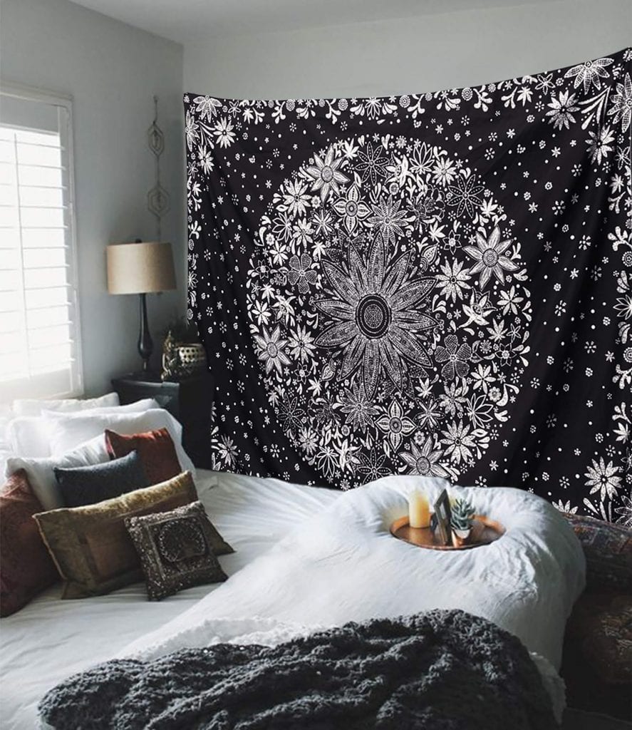 Faliszőnyeg Black Tapestry Mandala Wall Hanging Hippie Witchcraft Psychedelic Farmhouse Decor Beach Bohemian Custom