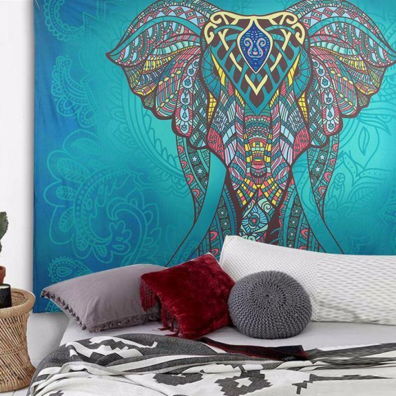 Faliszőnyeg Bohemian Mandala Elephant Tapestry Wall Hanging Sandy Beach Picnic Throw Rug Blanket Camping Tent Travel Sleeping Pad