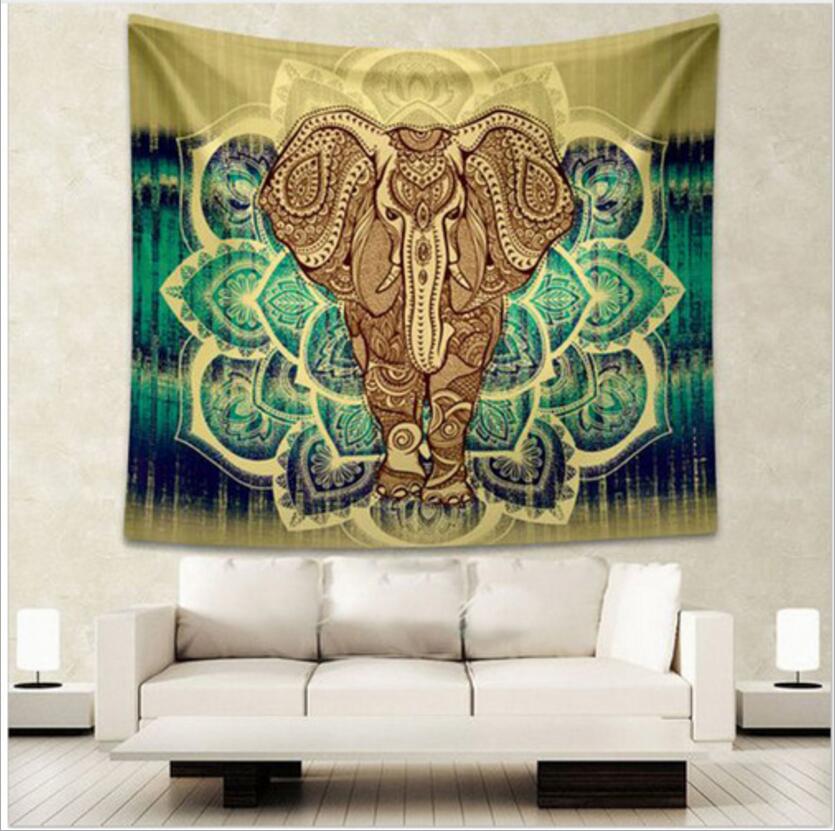 Faliszőnyeg Indian Elephant Tapestry Aubusson Colored Printed Decor Mandala Religious Boho Wall Carpet Bohemia Beach Blanket Plus Size