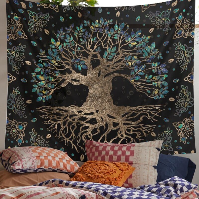 Élet fája faliszőnyeg Life Trees Tapestry Wall Hanging Psychedelic Wall Carpet Bohemian Hippie Wishing Tree Tapestries Home Decor Couch Throw