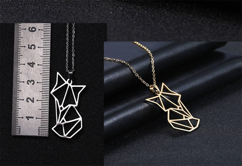 Rókás medál, nyaklánc Lemegeton Fox Animal Pendants Necklaces Geometry Stereo Origami necklace Stainless Steel Personality Jewelry