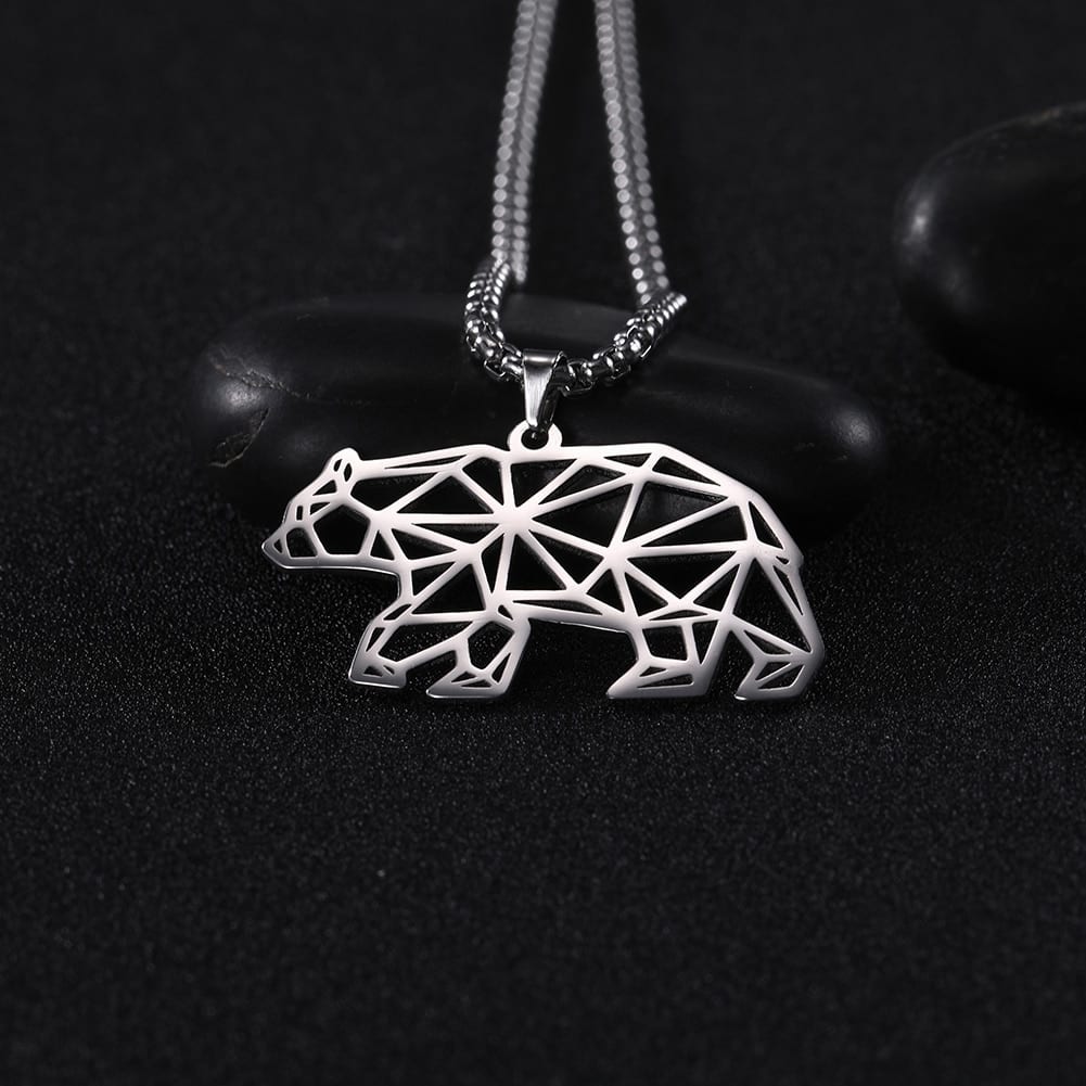 Állatos medál, nyaklánc Lemegeton Origami Fox Howling Wolf Elephant Polar Bear Rabbit Animal Pendant Necklaces Men Stainless Steel Necklace  Jewelry
