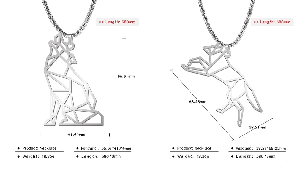 Állatos medál, nyaklánc Lemegeton Origami Fox Howling Wolf Elephant Polar Bear Rabbit Animal Pendant Necklaces Men Stainless Steel Necklace  Jewelry