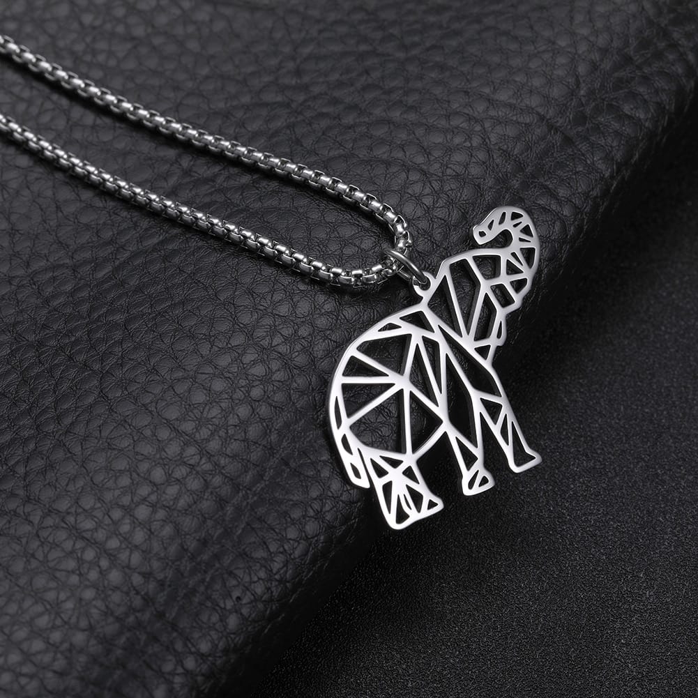 Állatos medál, nyaklánc Lemegeton Origami Fox Howling Wolf Elephant Polar Bear Rabbit Animal Pendant Necklaces Men Stainless Steel Necklace  Jewelry