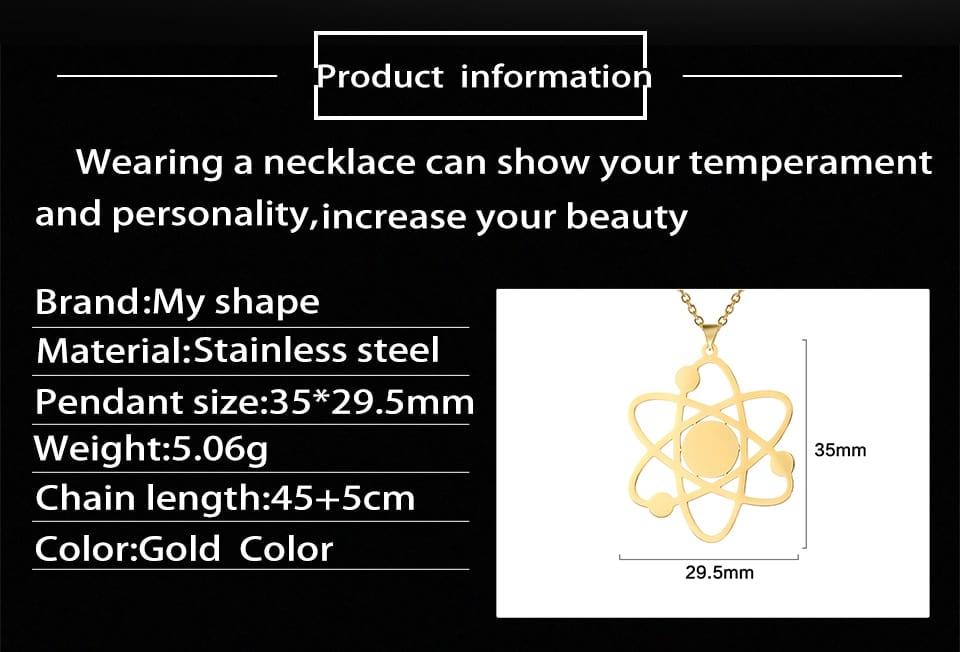 Atom medál, nyaklánc My shape Chemistry Atom Necklace 316L Stainless Steel Women Necklaces Gold Color Geometry Science Choker Pendant Jewelry Gift