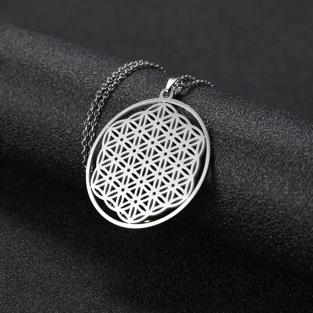 Medál, nyaklánc My Shape Flower of Life Stainless Steel Hollow Round Jewelry Pendant Necklace Choker Silvery Gold Color Women Necklace Gift