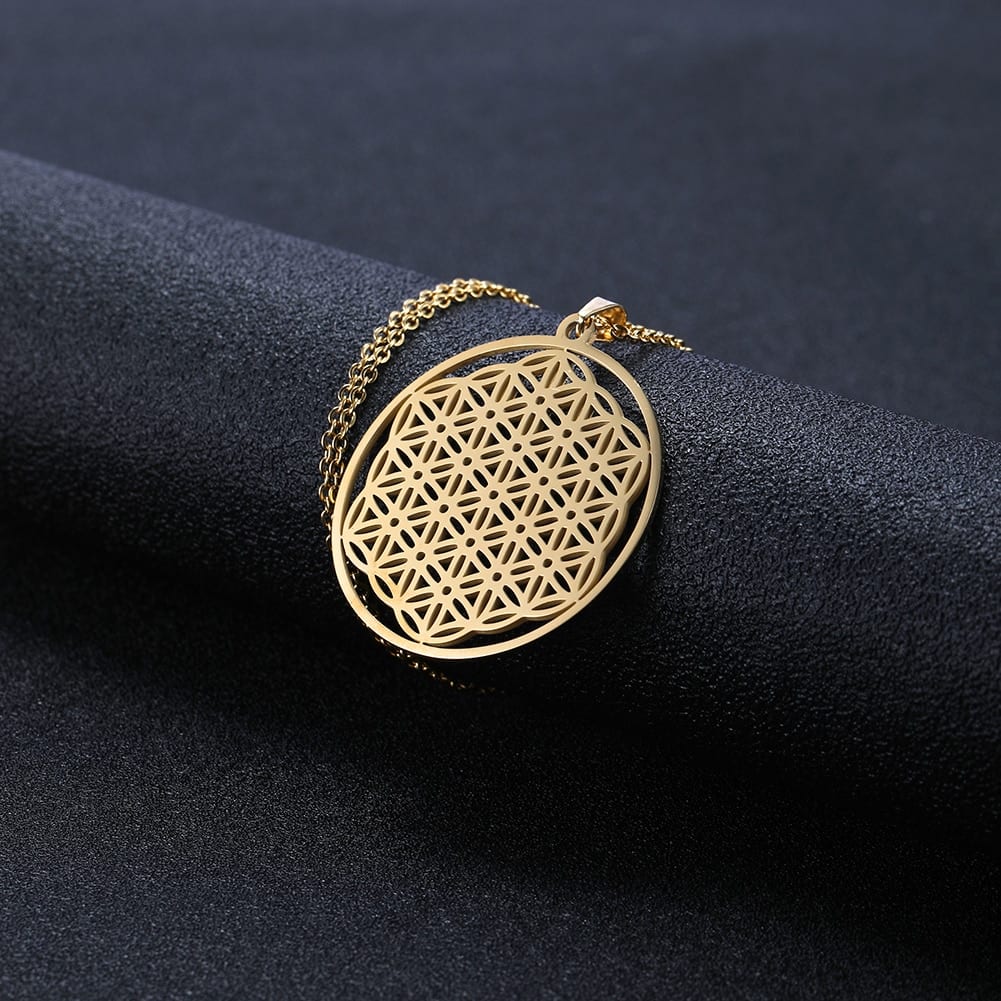 Medál, nyaklánc My Shape Flower of Life Stainless Steel Hollow Round Jewelry Pendant Necklace Choker Silvery Gold Color Women Necklace Gift