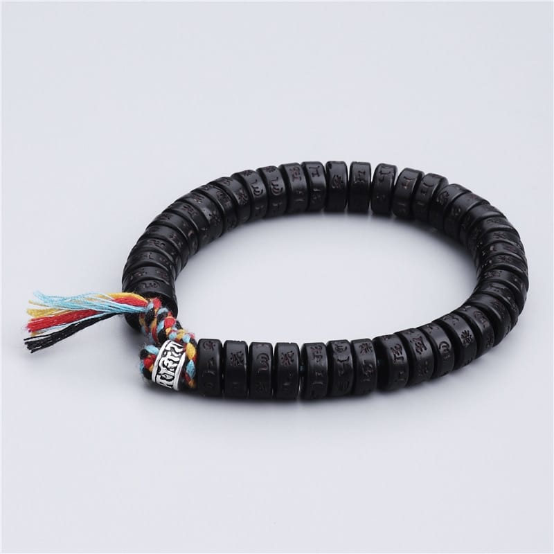 Karkötő Tibetan buddhist Braided Cotton thread Lucky Knots Charm bracelet Natural Coconut shell beads Carved OM Mani Padme Hum