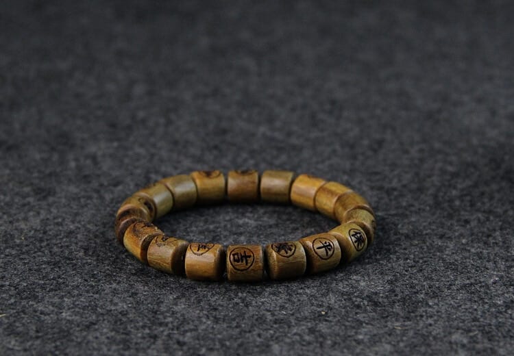 Karkötő Natural Green Sandalwood Beads Bracelets For Men Women Om Mani Padme Hum Buddhism Handmade Jewelry Stretch Barrels Beaded
