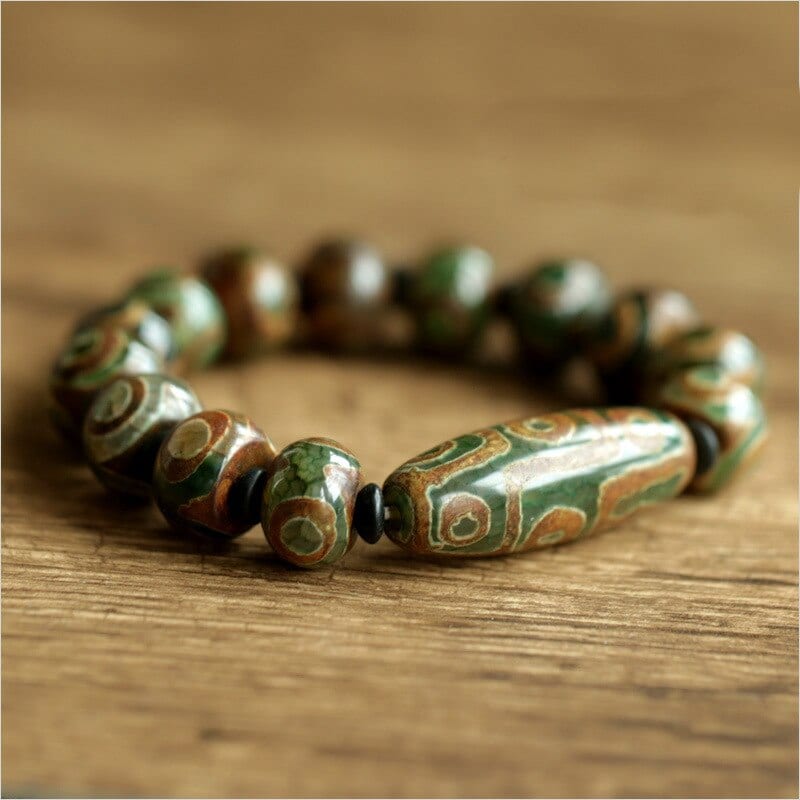 Karkötő Real Natural Onyx Beaded Bracelets With Dzi Bead Evil Eye For Women Men Natural Stone Antique Retro Tibetan Buddhism Jewelry