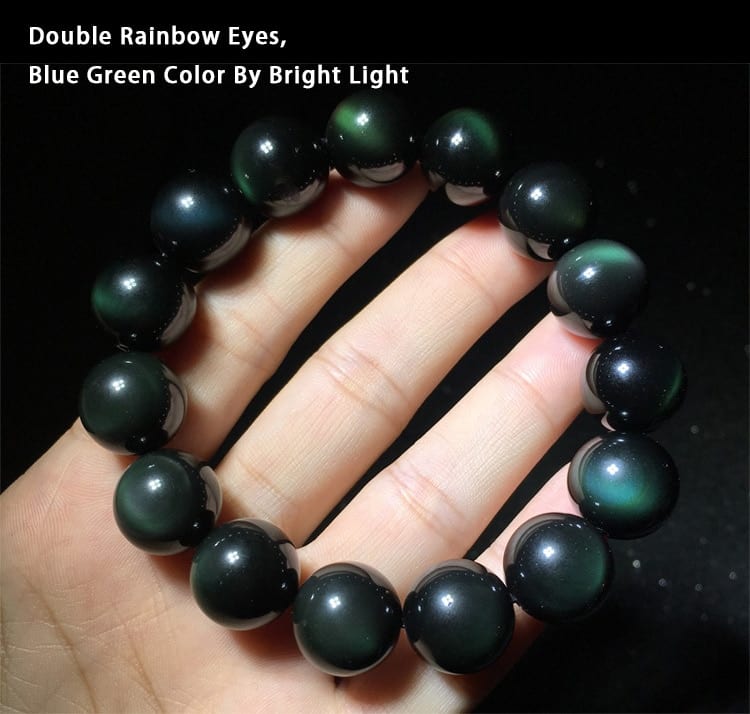 Karkötő Genuine Rainbow Bracelet Green Color Eyes Natural Stone Obsidian Beads Bracelets For Men And Women 8-18mm Lucky Buddha Jewelry