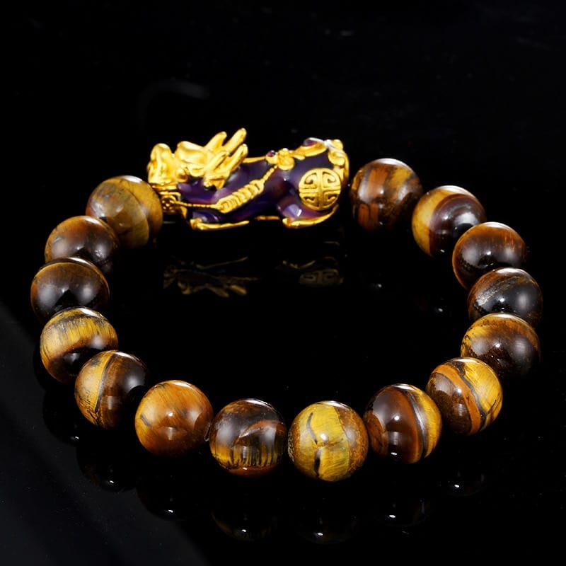 Karkötő Natural Tiger Eye Beaded Mens Bracelet With Brave Troops Thermochromic Pixiu Charm Strand Bracelets Handmade Jewelry