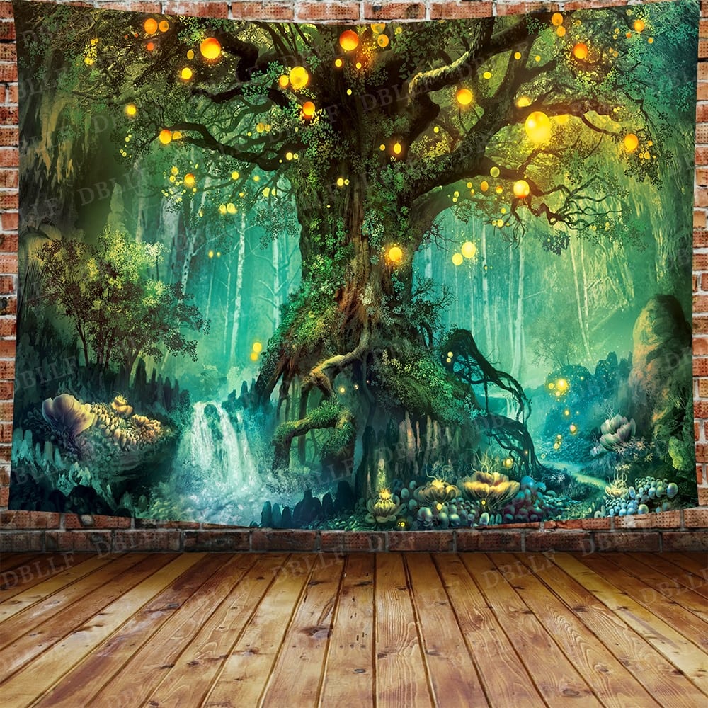 Fa faliszőnyeg Simsant Mushroom Forest Castle Tapestry Fairytale Trippy Colorful Butterfly Wall Hanging Tapestry for Home Decor GT2TDBZY0425