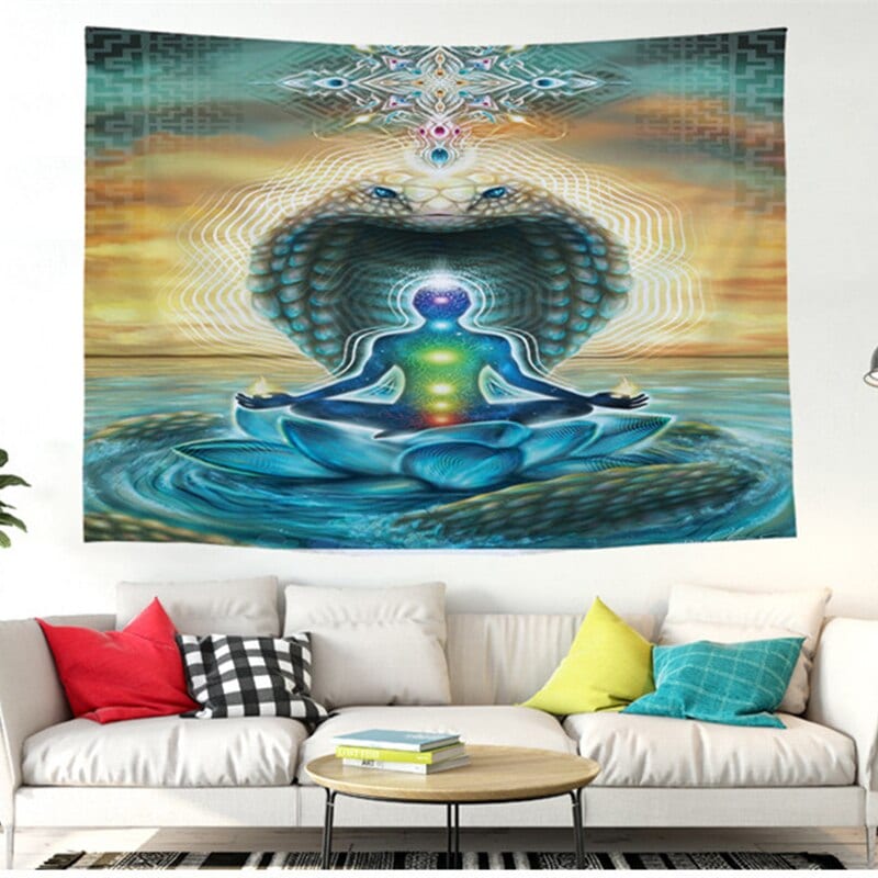 Faliszőnyeg Indian Tapestry Buddha Statue Meditation Chakra Tapestry Wall Hanging Mandala Tapestries Wall Cloth Psychedelic Yoga Carpet Boho